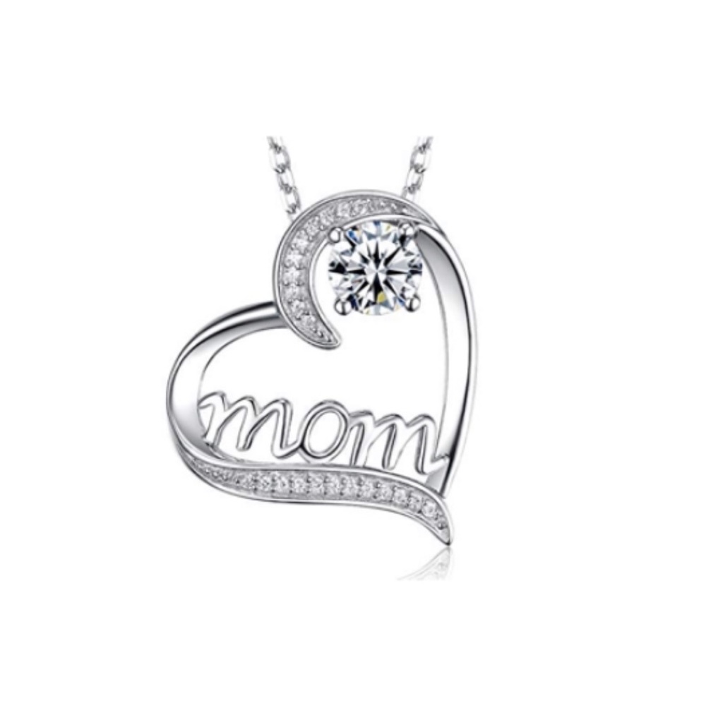 Beautiful heart pendant with the word mom. Zircoin, come in a gift box